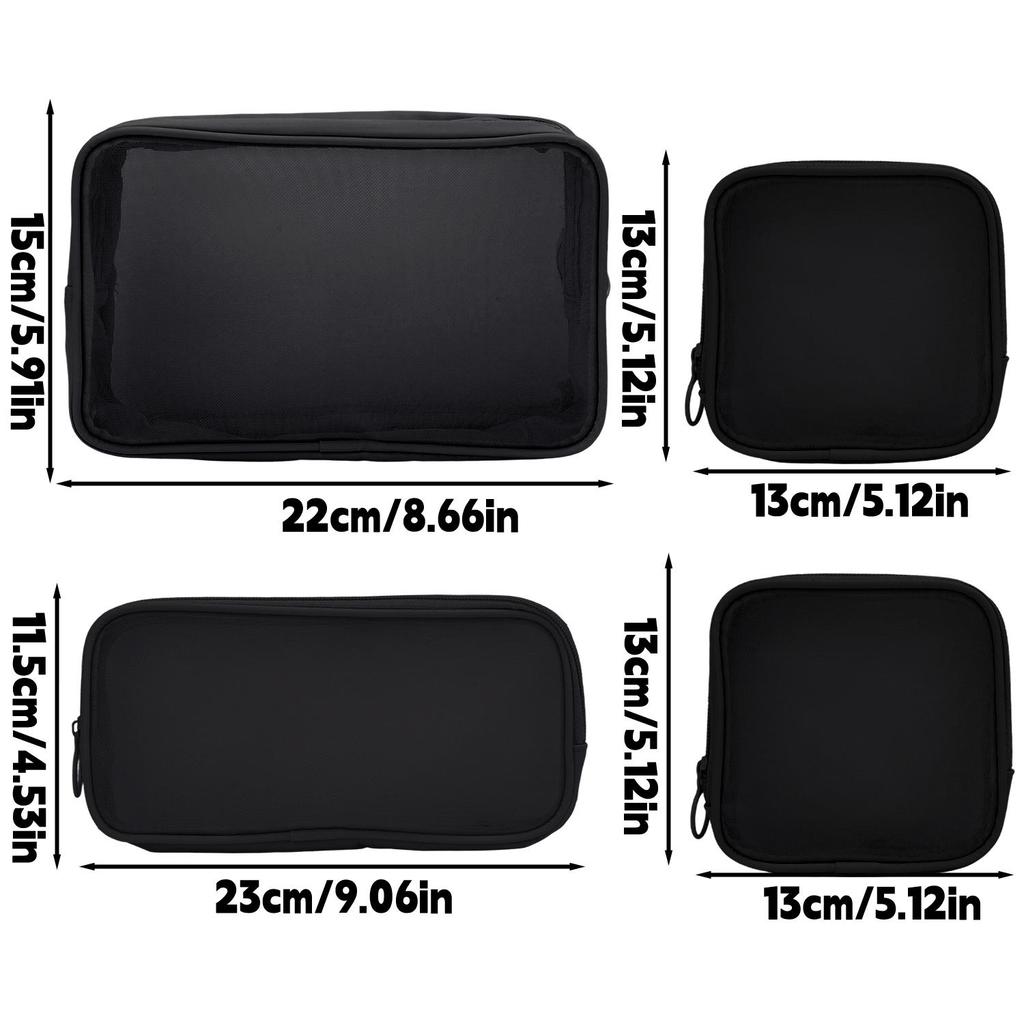 4pcs/Set Large Assorted Sizes Cosmetics Makeup Travel Bag Black Mesh Bag Make Up Bag Organizer Tools Storage Carry