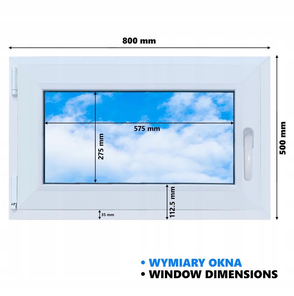 White PVC Window 80X50 Left, New 800X500Mm Double Glazed Tilt-and-Turn Ru