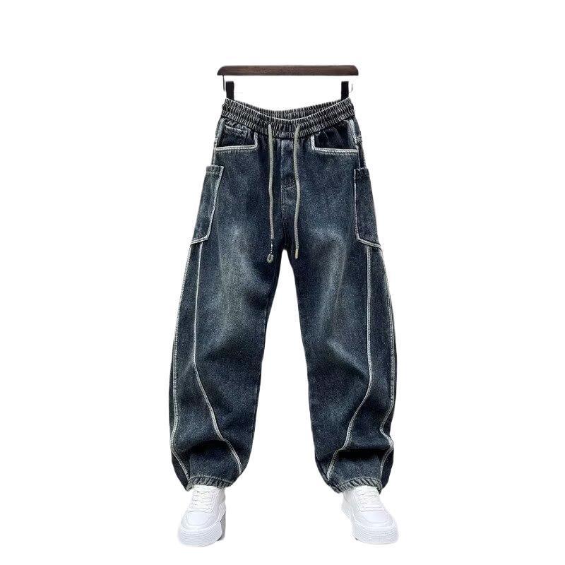 New 2026 thickened men's jeans, loose straight casual wide-leg pants