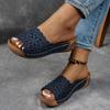 Plus Size Women's Floral Hollow Thick-Soled Lightweight Beach Sandals with Slope Heel