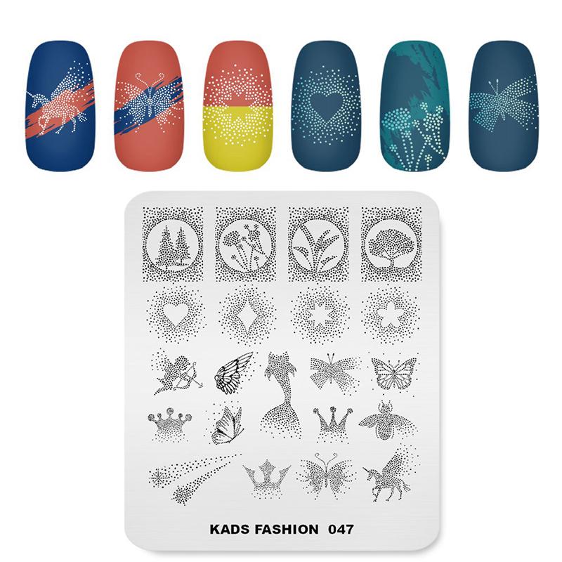 kads Fashion 047 Nagel-Stempelplatten, Nail Art, Einhorn, Blumen, Bildplatte, Schablone für Nägel, Maniküre, Nagelzubehör, Stamper