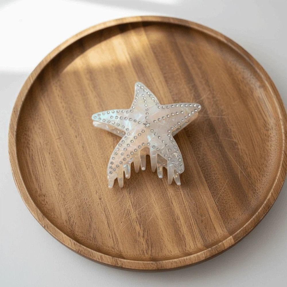 Headwear Starfish Hair Claw Rhinestone-inlay Acetic Acid Hair Claw Colorful White Shark Clip Women