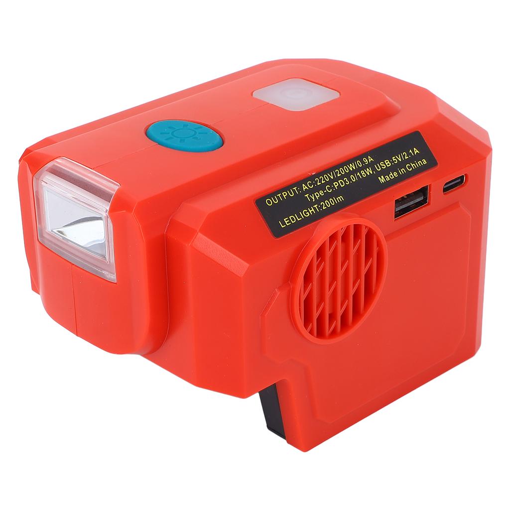 Cordless Power Inverter 200W AC Outlet Type C and USB Port 18V Battery Powered Power Inverter With LED Light for 48 11