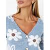 Damen Cropped Floral Jacquard V-Ausschnitt Dickstrick Cardigan Pullover Oberbekleidung
