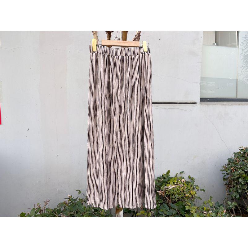

Slightly Flaw Summer Fashion Stripes Mid Length Long Length Skirt High Waist Slim Looking Casual Stylish All-Matching Comfortable Korean Style Y2 Shallow coffee M