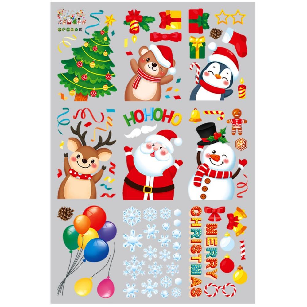9 Sheets Multicolor Christmas Static Stickers 3D Merry Christmas Snowflake Sticker Snowman Reindeer Santa Clause