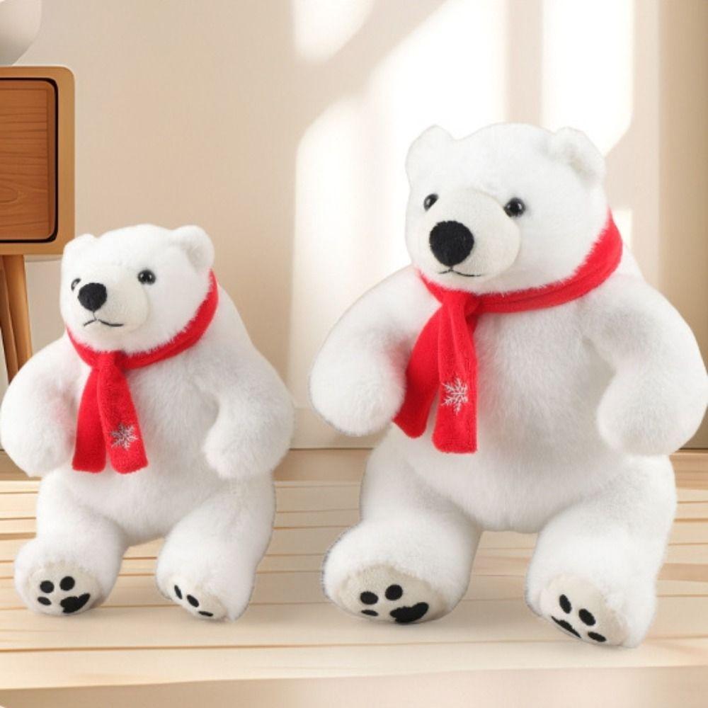 Scarf Sitting Polar Bear Plush Toy Big Feet Animal Plush Doll  Adults Children