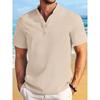 Summer New Men's Cotton Linen T-shirt Beach Style Vacation Hawaii Casual Henley Neck Lightweight Breathable Cozy Tops