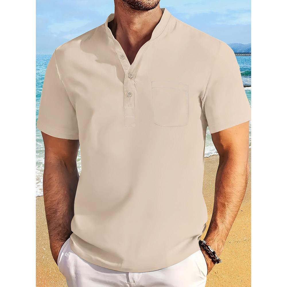 

Летняя Новая Мужская Хлопково-Льняная Футболка Пляжный Стиль Отпуск Гавайи Повседневная Хенли Легкая Дышащая Уютная Майка XL хаки