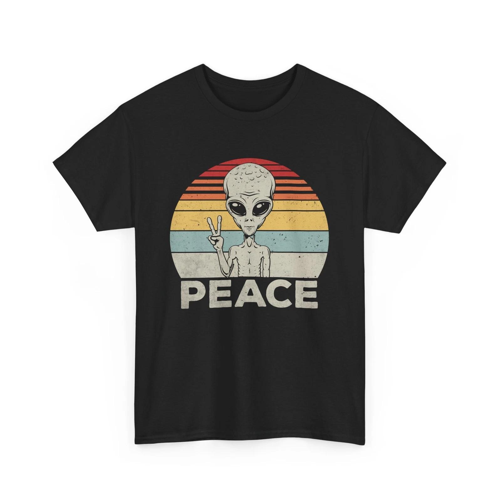 Alien PEACE UFO Space Vibes T-Shirt | Alien Graphic Tee for Sci-Fi Fashion L
