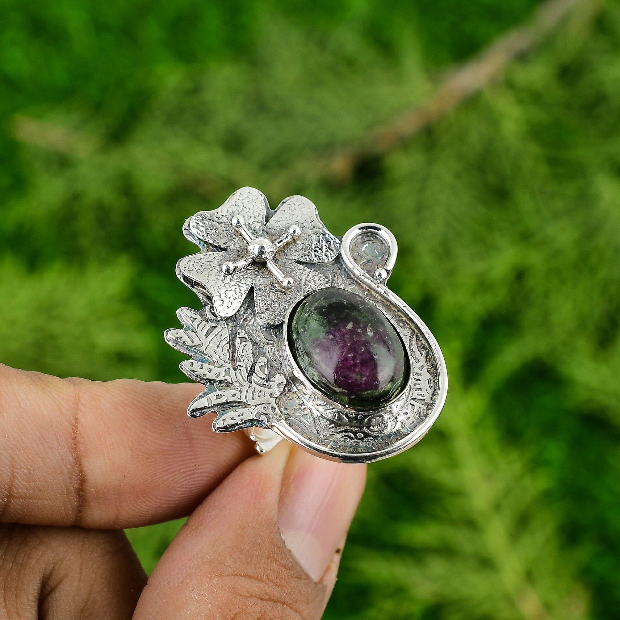 

Рубин Цоизит Драгоценный камень Обещание Цветок Штабелируемое Кольцо Ювелирное изделие 925 Стерлинговое серебро Adjustable