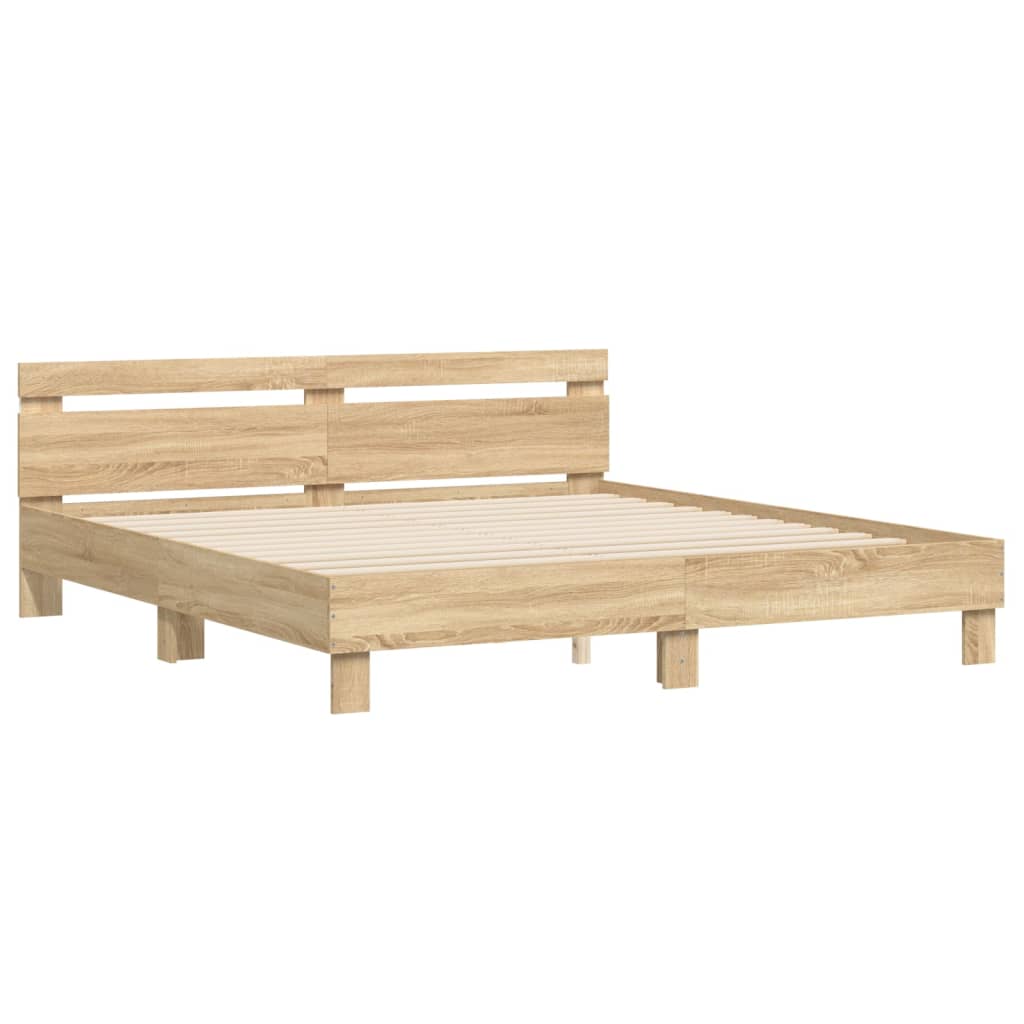 Bed Frame with Headboard and LED Lighting Sonoma Oak