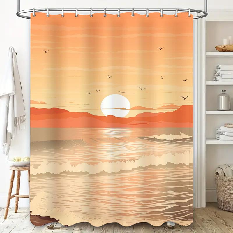 Sunset Bathing Curtain With Warm Color Gradient Design Waterproof Shower Curtain For Bathroom Decorations
