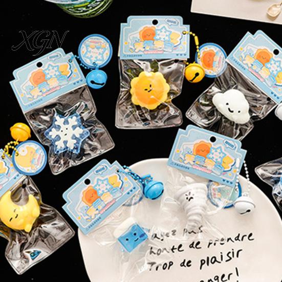 Squeeze Toy with Bell Ball Chain Cartoon Weather Stress Relief Slow Healing Rising Star Moon Snowflake Cloud Sensory Fidget Decompression Gadget