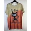 Casual Gradient Cat Print Crew Neck T-Shirt Women Short Sleeve Summer Daily Wear Cute Graphic Top