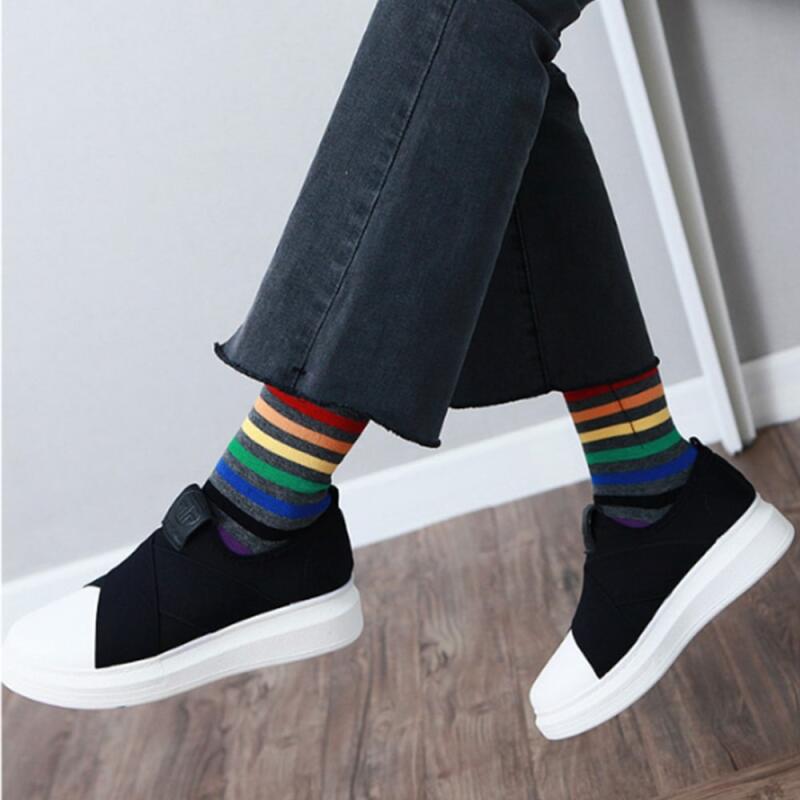 12 Women's Rainbow Mid-Calf Socks 3-Pair Set Cotton Socks