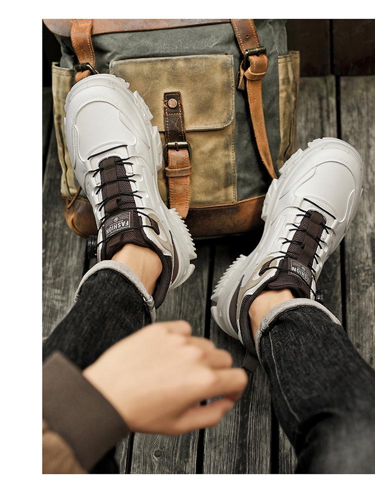 Herren High-Top Sneaker: Herbst Neu, Trendig, Vielseitig, Dicksohlig, Höhenverstärkende Lässige Dad-Schuhe mit Drehknopf.