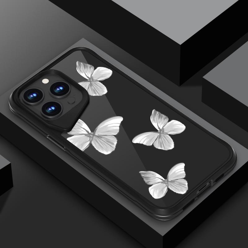 

Серый чехол с рисунком бабочки для iPhone 16 Pro 15 14 Plus 13 Pro Max, однотонные края, ударопрочный, тонкий, мягкие края, гибридный акриловый жесткий чехол iPhone 15 чёрный