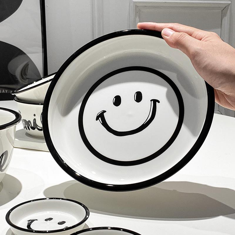 Clearance, Smiley Tableware, Household Ceramic Rice Bowl, Soup Noodle Bowl For One Person, Cute Dish Set