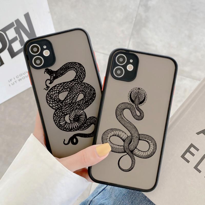 Snake Black Matte Phone Case For iPhone X XR XS 17 15 14 13 12 mini 11 pro max for iphone 16 Plus Promax Shockproof Back Covers