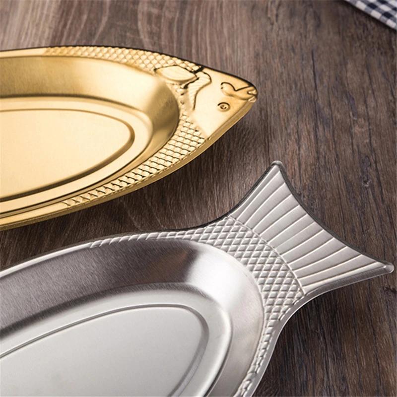 Korean Style Stainless Steel Plate Fish Dish Fish Shaped Plates Steamed Fish Creative Egg Plate Barbecue Plate Tray Plates