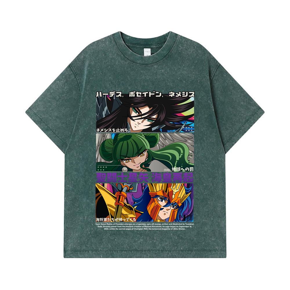 275 GSM Washed T-shirts 100% Cotton Saint Seiya V3 Rerise of Poseidon Print Unisex Heavy Cotton T Shirt