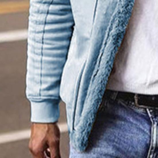 Men Winter Coat Zipper Fleece Solid Color Thick Turn-down Collar Keep Warm Casual Plus Size Long Sleeves Retro Outdoor Coat for Motocycling