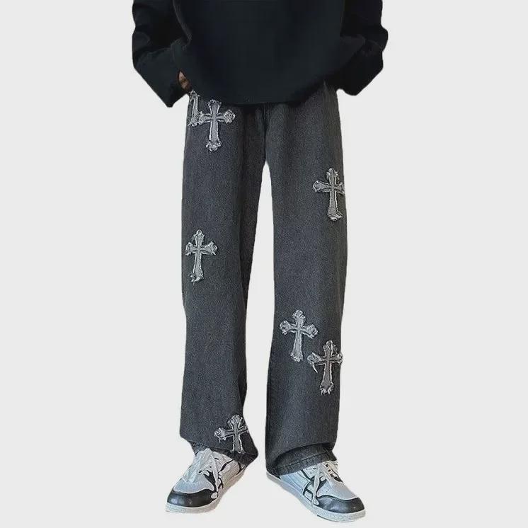 Pánské seprané rovné džíny s popraným vzorem - retro trendy volný střih na jaro a podzim