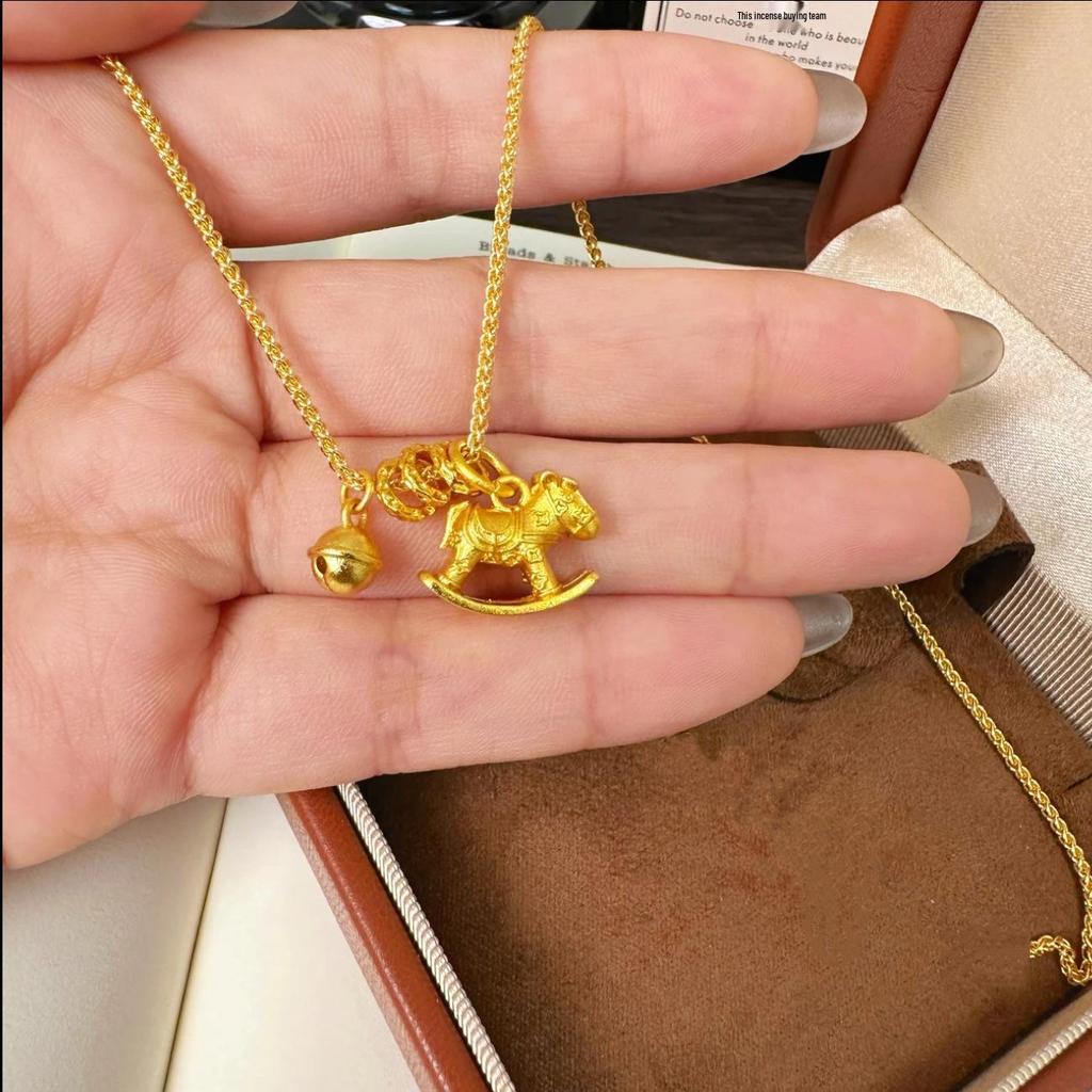 Gold Sand Eight Treasures Compass Pendant Necklace with Gourd Charm for Women