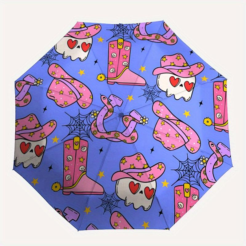 

1pc Cowboy Halloween Compact Travel Umbrella, Automatic Folding Lightweight Windproof 8-Bone Reinforced Design,012076