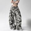 American Retro Camouflage Wide-leg Pants Women's Loose Chic Wear Casual Overalls Elastic Drawstring Waist Casual Pants, Streetwear Pants