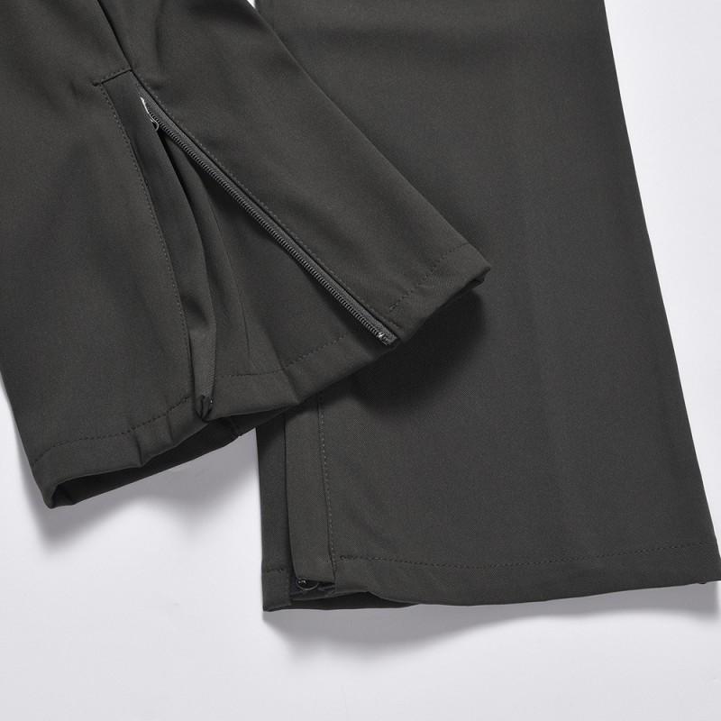 Mens Street Style Solid Color Casual Pants Loose Flared Trousers With Knee Creases Zipper Hem