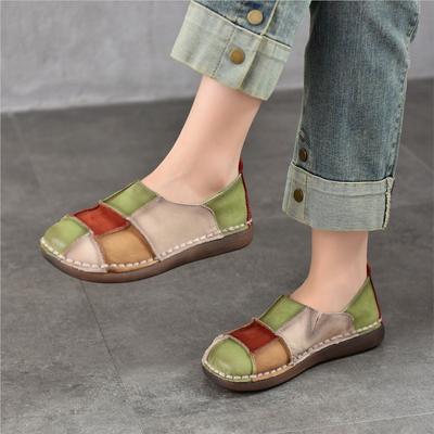Scarpe da infilare in vera pelle retrò, colori misti, suola morbida, punta tonda, scarpe basse versatili