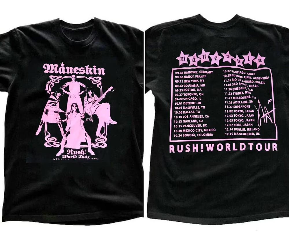 Maneskin Band Rush World Tour 2023 T Shirt Full Size S-5XL Unisex T-Shirt XL