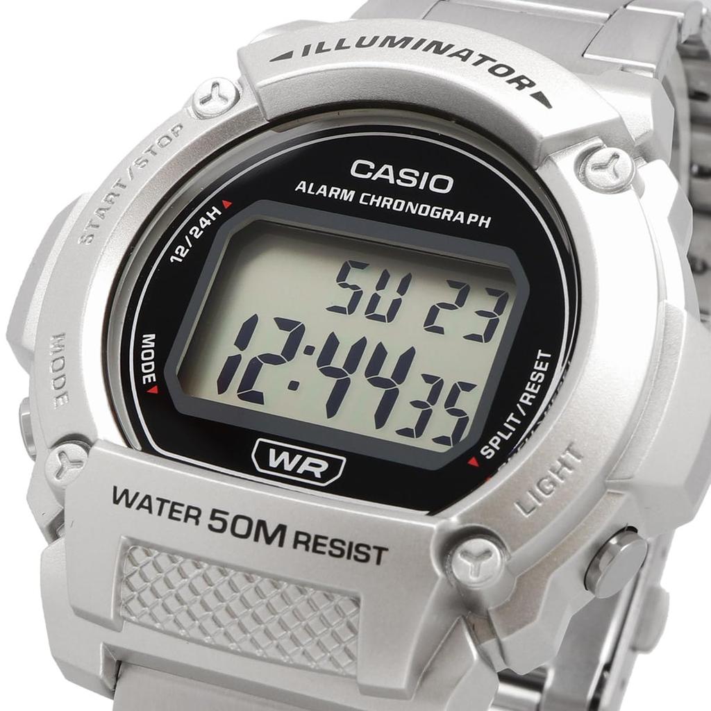 Casio Standard Digital Watch W-219HD-1AV Men's, Metal Band, Silver, Overseas Model, Parallel Import