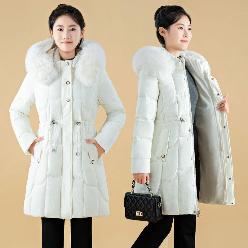 0 waist big fur collar medium and long cotton-padded clothes for women with fleece and thin cotton clothes down jacket