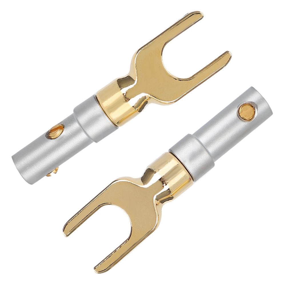 2pcs U Spade Speaker Plug Audio Screw Fork Connector Jack Adapter Gold Plated Pure Copper