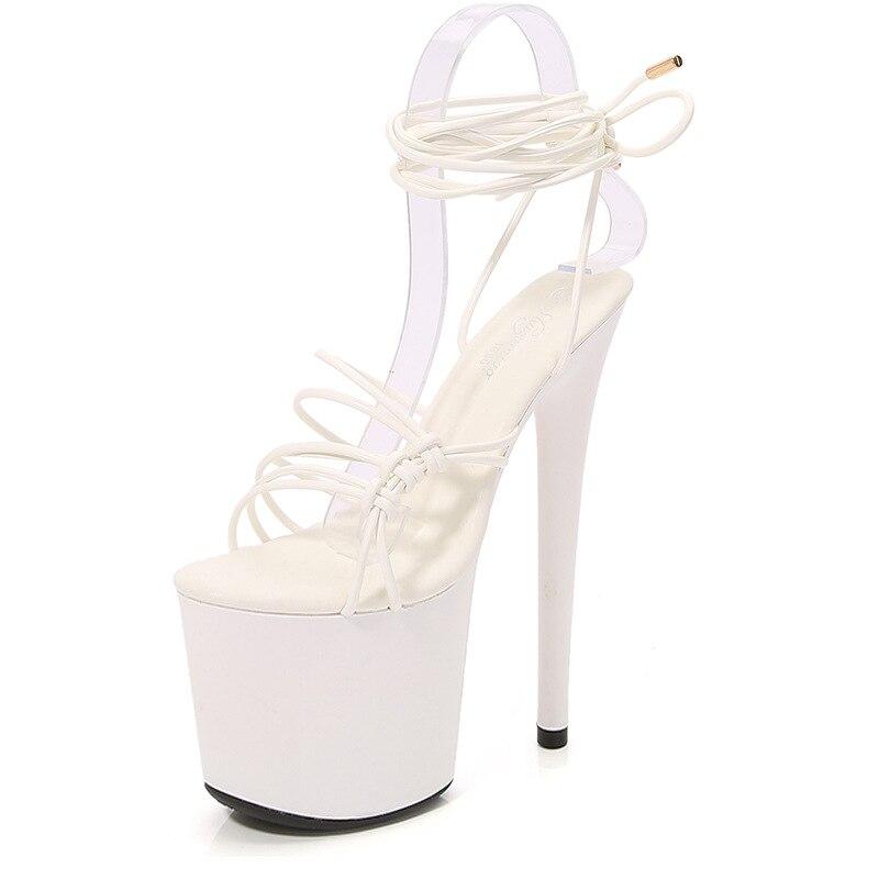 

Женские тонкие непромокаемые танцевальные сандалии 20 см, сексуальные туфли для ночного клуба с высоким ремешком 20 см LFD-1986-111 43 белый