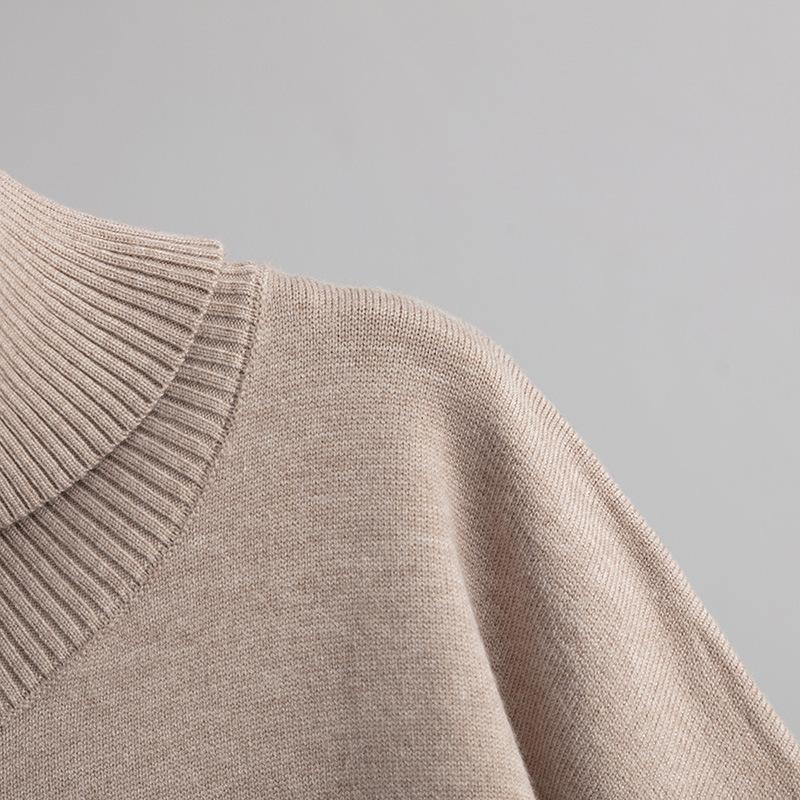 Suéter feminino outono inverno gola alta cor sólida manga comprida solta malha