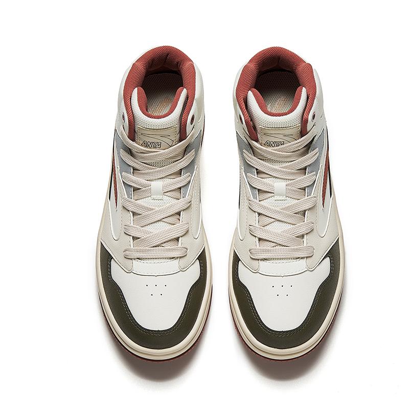 Anta Lifestyle Series Zero Feel Retro Versatile Slip Resistant Durable Mid Top Skate Shoes Men Sneakers White Black Red 912448083-2