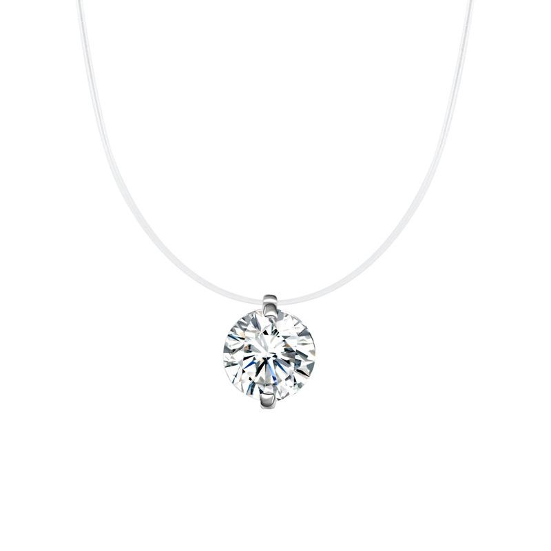 

Mermaid s Tear Rose White Crystal Diamond Necklace, Womens Fishline Fashion Collarbone Chain. 925 silver