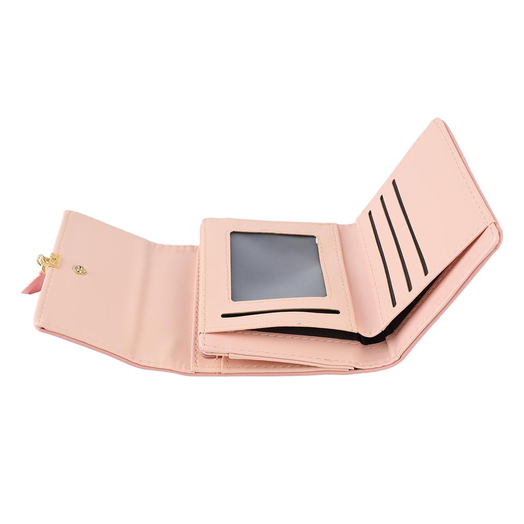 Women Short PU Wallet Multi Slots Stylish 3 Folding Wallet with Hardware Buckle for Photo Cards