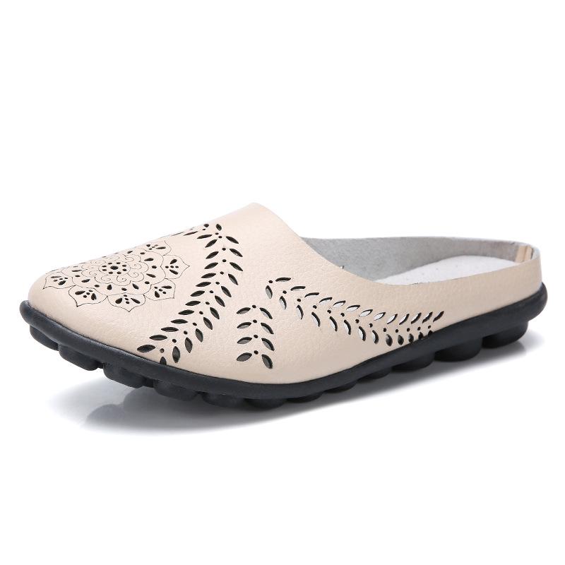 Spring/Summer Women's Genuine Leather Casual Low-Top Flat Slippers, Sizes 35-46, Plus Size Available