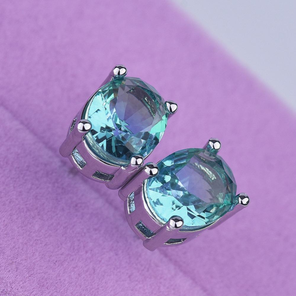 

Bicolor Tourmaline Earrings Oval Synthetic Red Blue Green Watermelon Tourmaline Engagement Studs