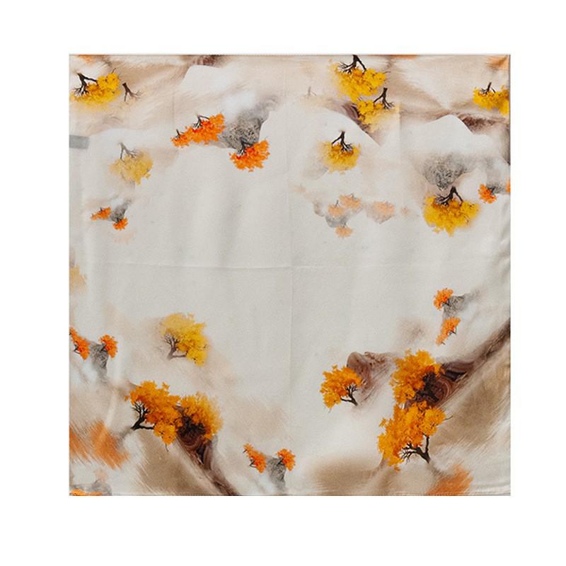Maple Leaf Reflection Silk Scarf Elegant Square Women