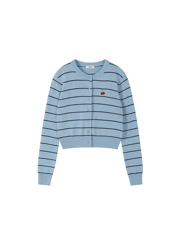 KIRSH Small Cherry Stripe Crop Cardigan [Sky]
