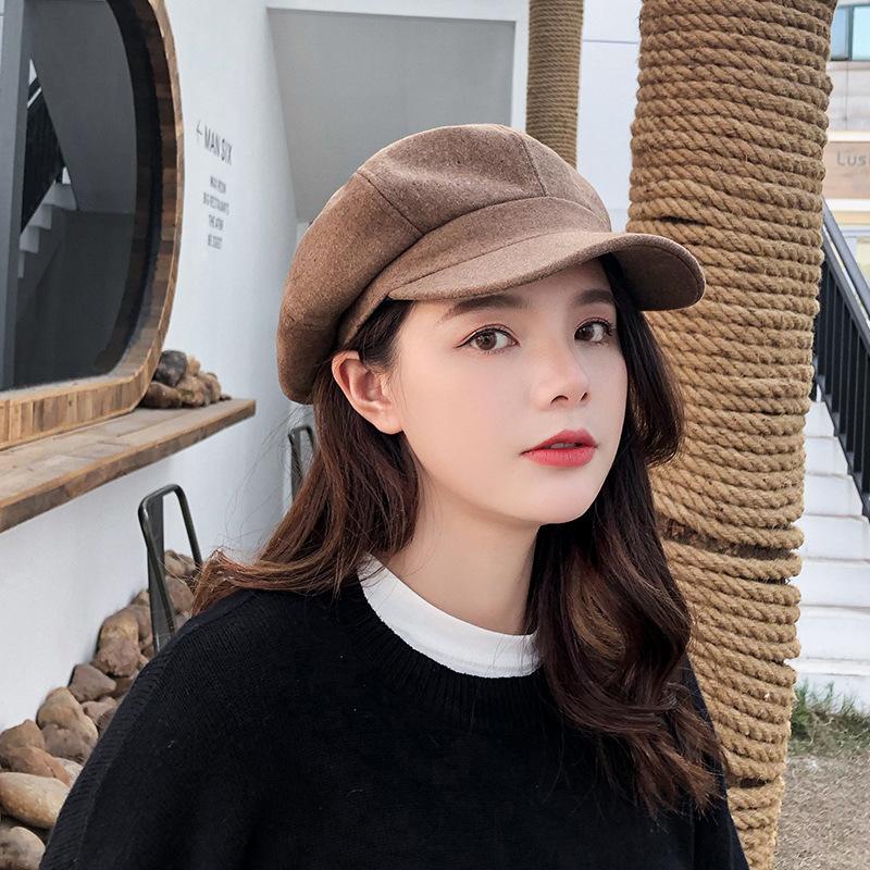 New Hat Women's Plaid Beret Fashionable Outdoor Leisure Literary Painter Hat Warm Sunshade Octagonal Hat Trendy Women