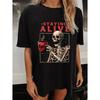 Damen T-Shirt Halloween Lässig Rundhalsausschnitt Vintage Totenkopf Print Kurzarm Locker Mode T-Shirt