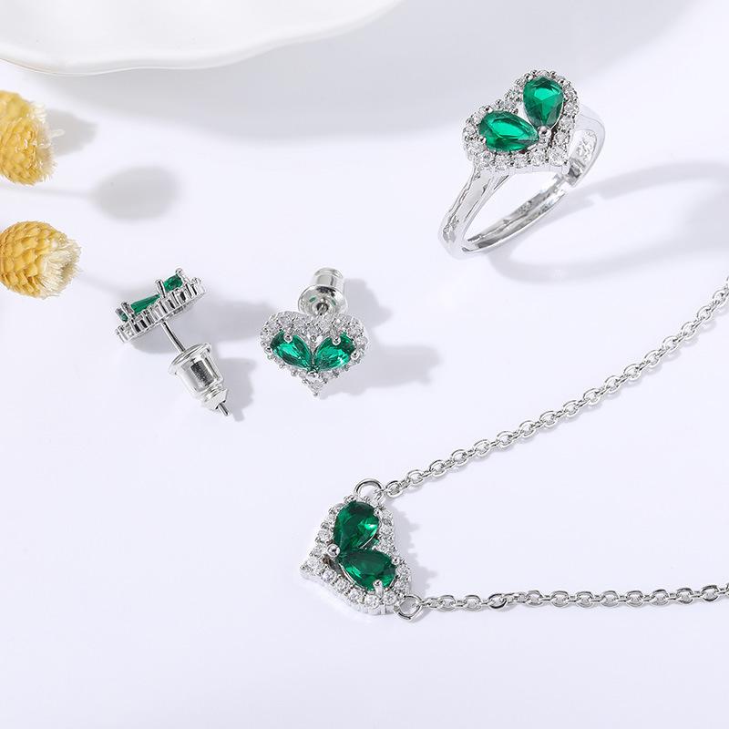 Love Colored Treasure Ring Women'S Jewelry Set, Heart Necklace Earrings Jewelry Set Multi-Color Optional