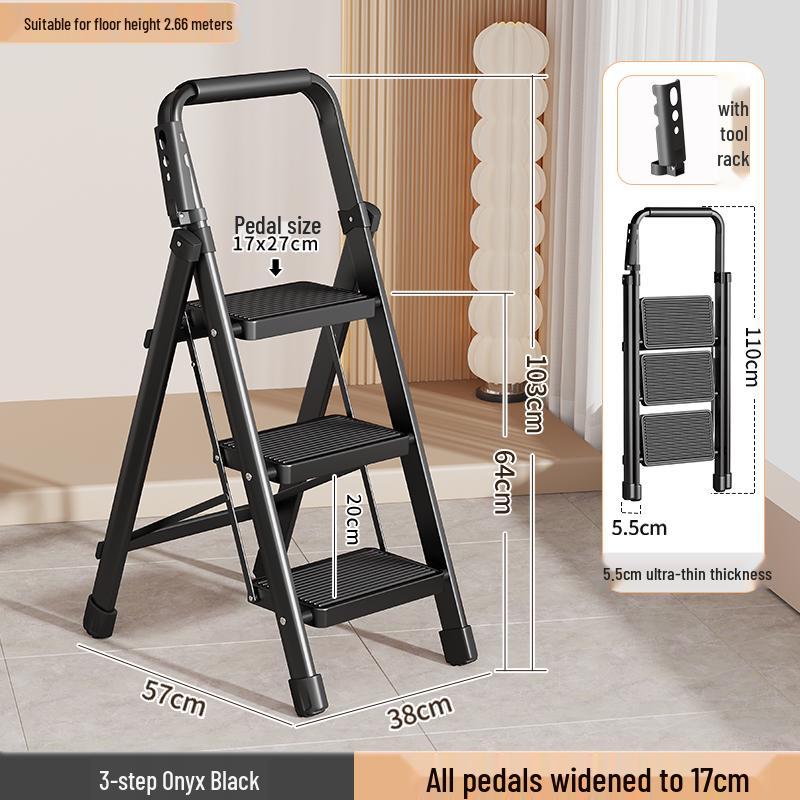 Multifunctional Folding A-Frame Telescopic Ladder: Indoor Thickened 3 or 4-Step Climbing Ladder